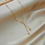 316L Stainless Steel Roman Numerals Zircon Long Pendant Necklace