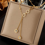 316L Stainless Steel Roman Numerals Zircon Long Pendant Necklace