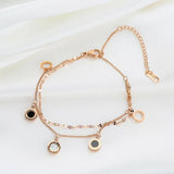 316L Stainless Steel Roman Numerals Double Layer Chain Bracelets For Women