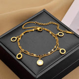 316L Stainless Steel Roman Numerals Double Layer Chain Bracelets For Women