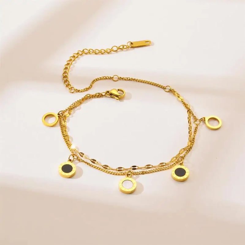 316L Stainless Steel Roman Numerals Double Layer Chain Bracelets For Women