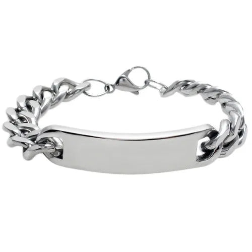 316L Stainless Steel Silver Mens Link Chain ID Bracelets
