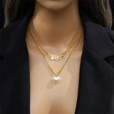 316L Stainless Steel Double Layer Necklace with Pearl Heart Pendant