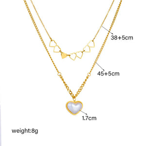 316L Stainless Steel Double Layer Necklace with Pearl Heart Pendant