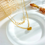 316L Stainless Steel Double Layer Necklace with Pearl Heart Pendant