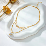 316L Stainless Steel Double Layer Necklace with Pearl Heart Pendant