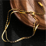 316L Stainless Steel 2 Layer Beaded Choker Snake Bone Chains Anklets