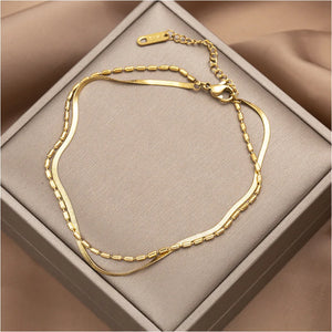 316L Stainless Steel 2 Layer Beaded Choker Snake Bone Chains Anklets