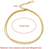 316L Stainless Steel 2 Layer Beaded Choker Snake Bone Chains Anklets