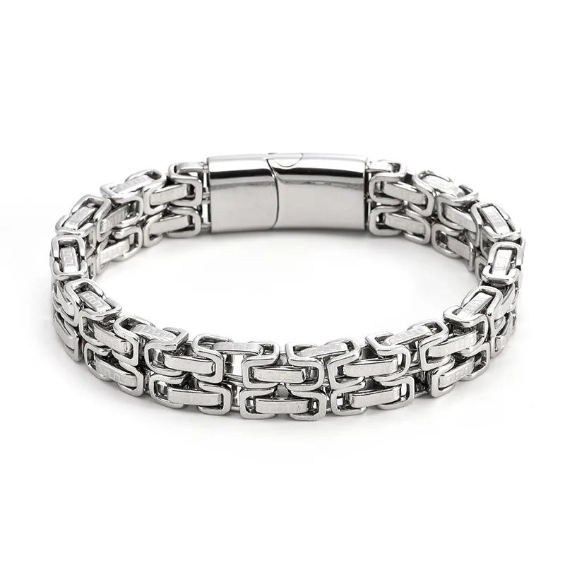 316L Stainlss Steel Hip Hop Thick Byzantine Bicycle Chain Bracelet