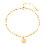 316L Stainless Steel Lucky Round Charm Beaded Chain Anklets For Women
