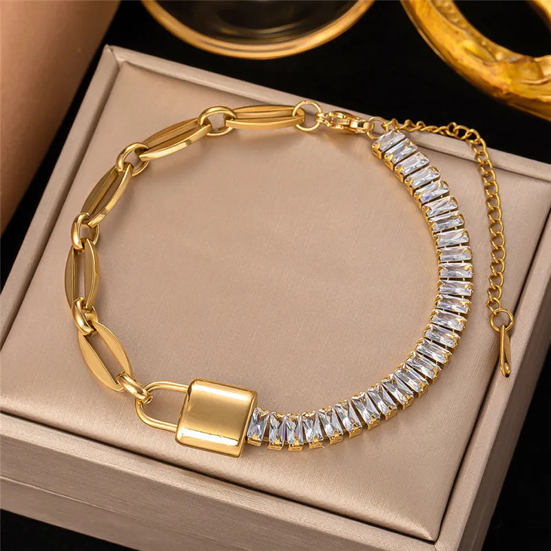 316L Stainless Steel Rectangular CZ Chain Female Bracelet