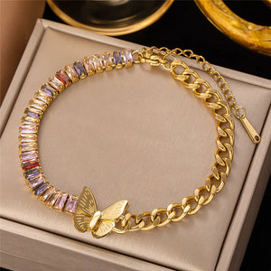 316L Stainless Steel Rectangular CZ Chain Female Bracelet