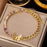 316L Stainless Steel Rectangular CZ Chain Female Bracelet