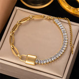 316L Stainless Steel Rectangular CZ Chain Female Bracelet