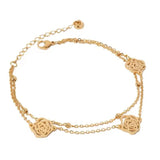 316L Stainless Steel Sweet Double Layer Rose Flower Anklets For Women SAB581