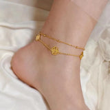 316L Stainless Steel Sweet Double Layer Rose Flower Anklets For Women SAB581