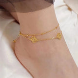 316L Stainless Steel Sweet Double Layer Rose Flower Anklets For Women SAB581