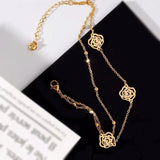 316L Stainless Steel Sweet Double Layer Rose Flower Anklets For Women SAB581