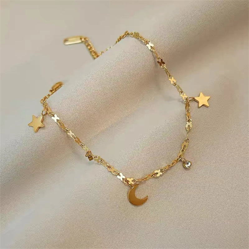 316L SS Star Moon Zircon Bracelet Women's Jewelry Gift