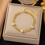 316L Stainless Steel Turquoise Charm Chain Bracelet for Women SAB396