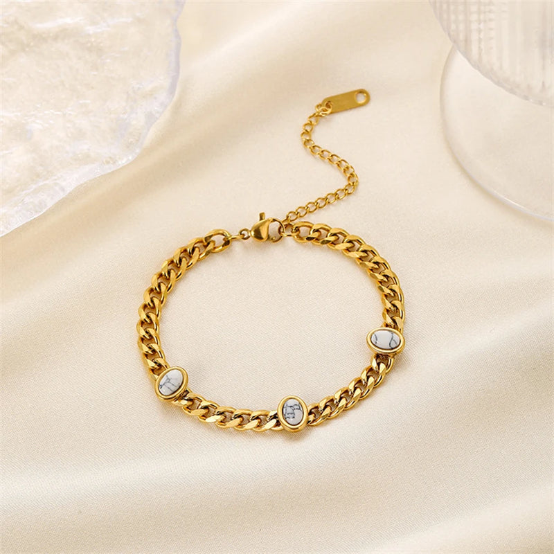 316L Stainless Steel Turquoise Charm Chain Bracelet for Women SAB396