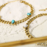316L Stainless Steel Turquoise Charm Chain Bracelet for Women SAB396