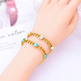 316L Stainless Steel Turquoise Charm Chain Bracelet for Women SAB396