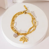 Smiley Zircon Double Layer Fortune Tree Pendant Bracelet