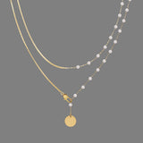 316L Stainless Steel Snake Bone Chain Pearls Necklace For Women Girl Party