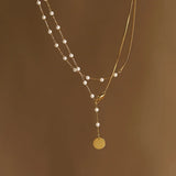 316L Stainless Steel Snake Bone Chain Pearls Necklace For Women Girl Party
