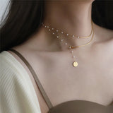 316L Stainless Steel Snake Bone Chain Pearls Necklace For Women Girl Party