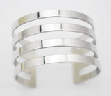 316L Stainless Steel Stripe Bangle Women Silver Wide Hollow Open Bracelet Bangle