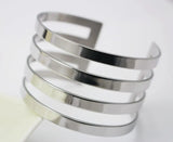 316L Stainless Steel Stripe Bangle Women Silver Wide Hollow Open Bracelet Bangle