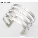 316L Stainless Steel Stripe Bangle Women Silver Wide Hollow Open Bracelet Bangle