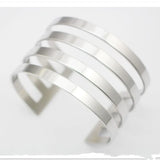 316L Stainless Steel Stripe Bangle Women Silver Wide Hollow Open Bracelet Bangle