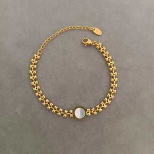 316L Stainless Steel Thick Chain Bracelet with Natural Shell Charm
