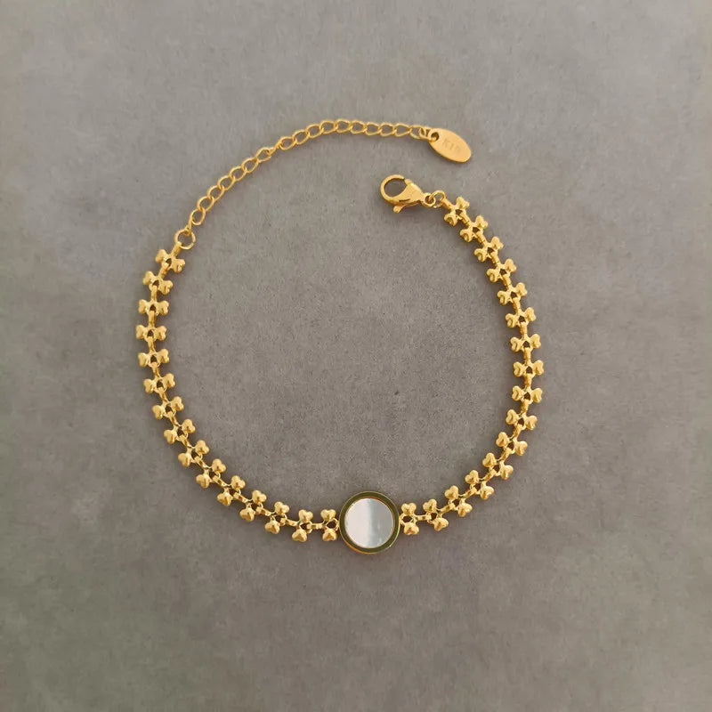 316L Stainless Steel Thick Chain Bracelet with Natural Shell Charm