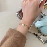 316L Stainless Steel Thick Chain Bracelet with Natural Shell Charm