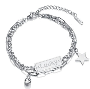 316L Stainless Steel Double Layer Long Pin Lucky Letter Chain