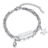316L Stainless Steel Double Layer Long Pin Lucky Letter Chain
