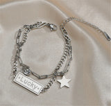 316L Stainless Steel Double Layer Long Pin Lucky Letter Chain