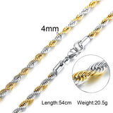 316L Stainless Steel Rope Chain Necklace 20-24inch