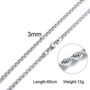 316L Stainless Steel Rope Chain Necklace 20-24inch