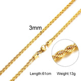 316L Stainless Steel Rope Chain Necklace 20-24inch