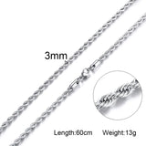 316L Stainless Steel Rope Chain Necklace 20-24inch