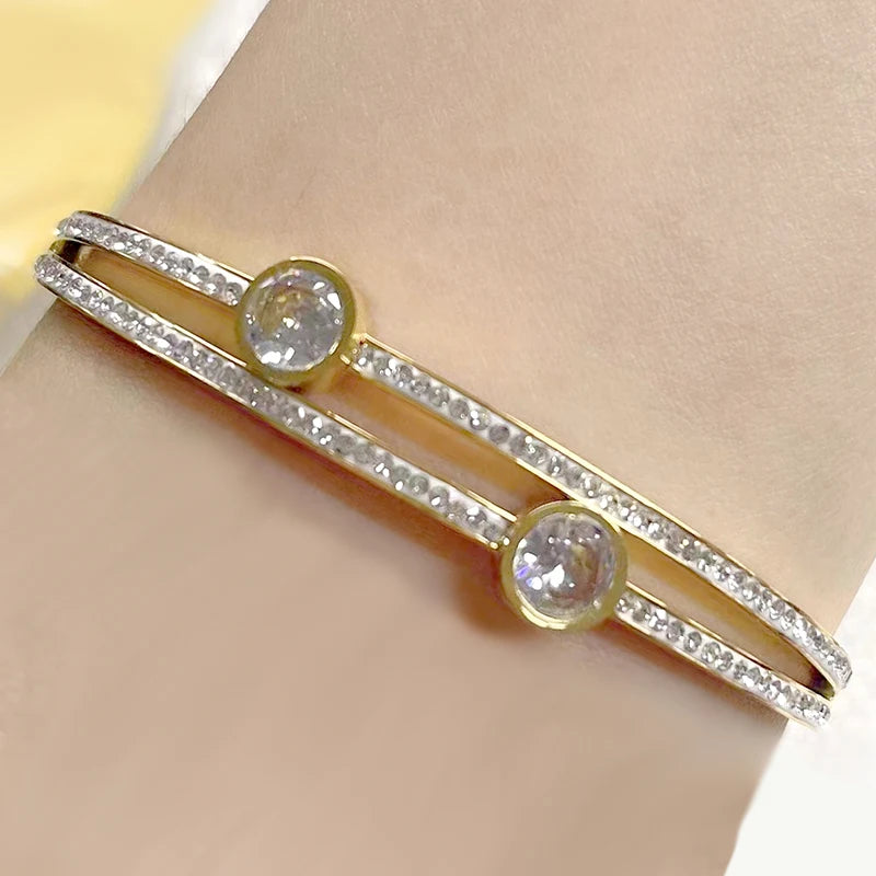 316L Stainless Steel Roman Numerals Crystal Bangle