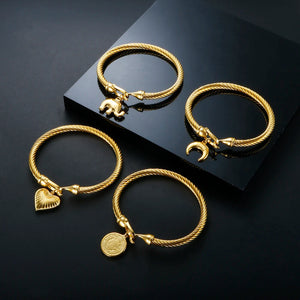 316L Stainless Steel Wire Bangle Heart Pendant Bracelet