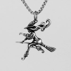 316L Stainless Steel Witch On Broomstick Halloween Charm Pendant