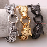 316L Stainless Steel Wolf Head Gothic Motorcycle Link Chain Bracelet Men Jewelry